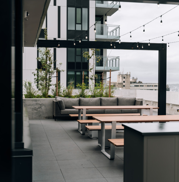 A rooftop oasis with shared community gardens,
                        lounge, dining & bar facilities.